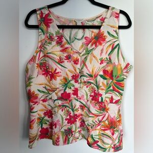 J. Crew Vibrant Floral Sleeveless Blouse - Pink and Green